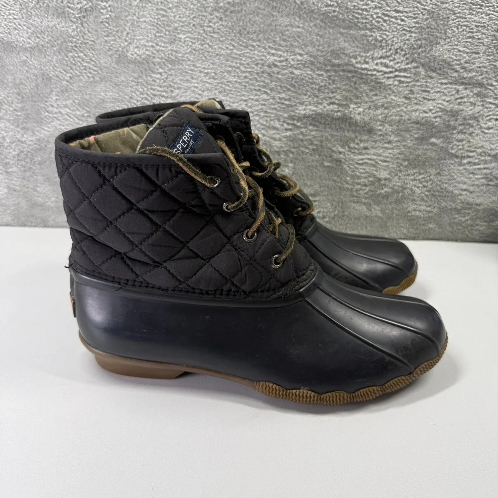 Sperry Saltwater Black Quilted Duck Boots Waterproof Ankle STS94063 Womens 9 M